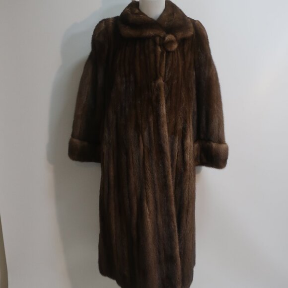 Womens Georgeou Westchester Dark Brown Mink Round Collar Vintage Long Coat M - Picture 4 of 16